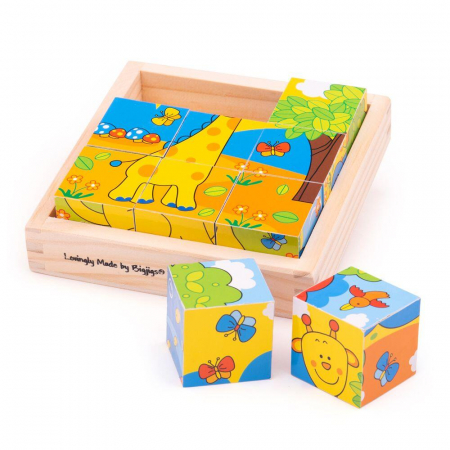 Puzzle - Puzzle cubic - safari, BIGJIGS Toys, 2-3 ani +