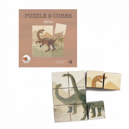 Cuburi din lemn - Puzzle cuburi dinozauri, Egmont Toys, 3 ani+