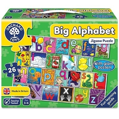 Jucarii copii 2-3 ani - Puzzle de podea in limba engleza Invata alfabetul (26 piese - poster inclus) BIG ALPHABET JIGSAW, Orchard Toys, 2-3 ani +
