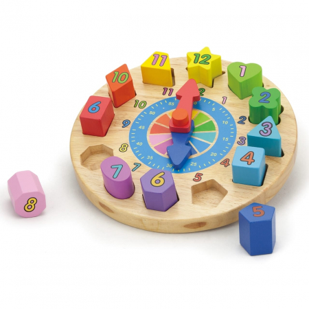 Puzzle - Puzzle din lemn Ceas, New Classic Toys, 2-3 ani +