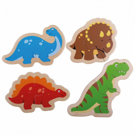 Cadouri copii - Puzzle din lemn - Dinozauri, BIGJIGS Toys, 1-2 ani +