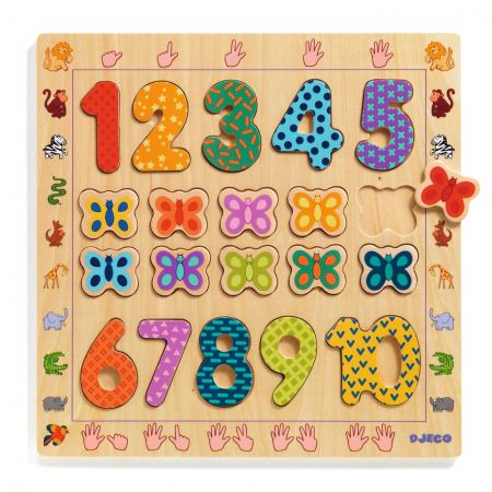 Puzzle din lemn - Puzzle din lemn Djeco Cifre, 1-2 ani +