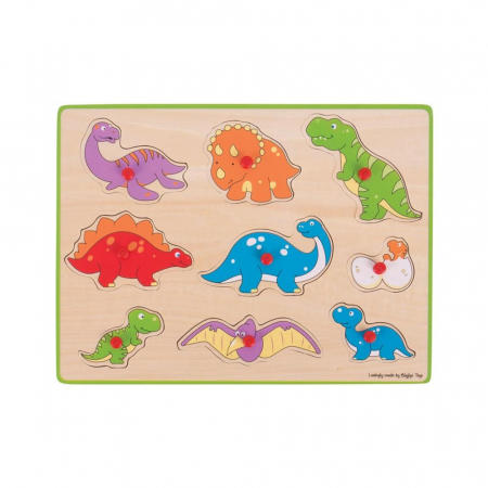 Puzzle din lemn - Puzzle din lemn incastru - Dinozauri, BIGJIGS Toys, 2-3 ani +