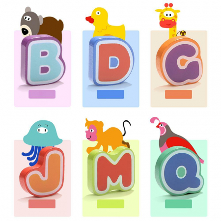 Puzzle din lemn - Litere si animalute, Topbright, 2-3 ani + [5]