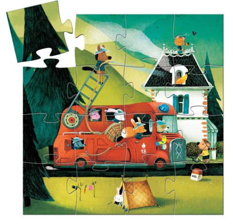 Puzzle Djeco - Masina de pompieri, 2-3 ani + [1]