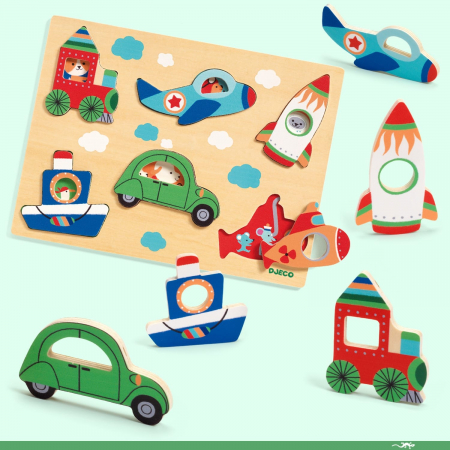 Puzzle bebelusi - Puzzle Djeco, Vehicule cu surprize, 1-2 ani +