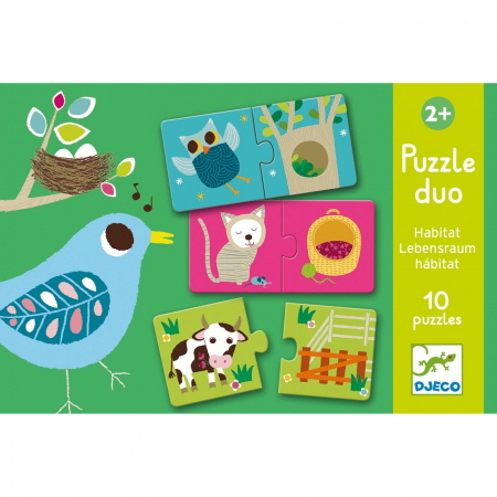 Puzzle din lemn - Puzzle duo Djeco Habitat, 1-2 ani +