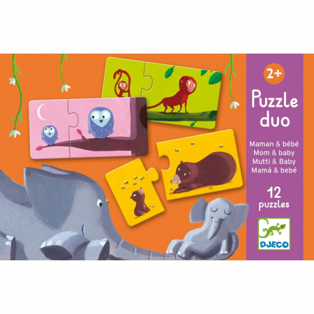 Puzzle din lemn - Puzzle duo Djeco Mama si puiul, 1-2 ani +