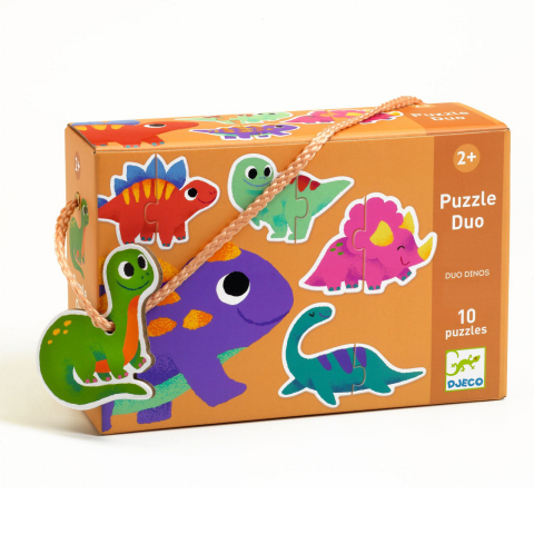 Jucarii copii 1-2 ani - Puzzle duo Micii Dinozauri, Djeco, 2 ani+