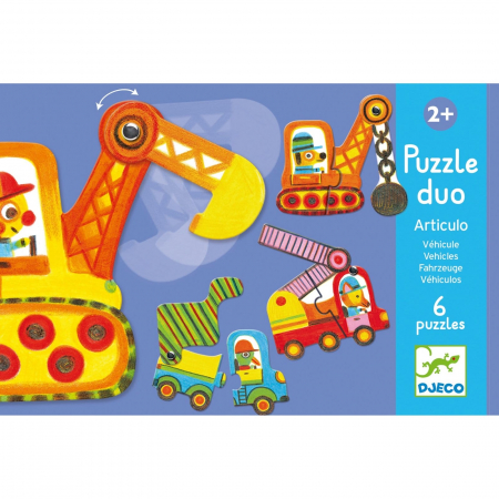 Puzzle din lemn - Puzzle duo mobil vehicule, Djeco, 1-2 ani +