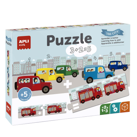 Jocuri litere si cifre - Puzzle educativ Adunari - Vehicule, 30 piese, Apli Kids, +5 ani