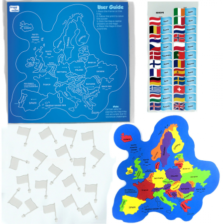 Puzzle Educativ din Spuma EVA - Harta Europei cu Steaguri si Capitale, Imagimake, 5 ani+ [1]