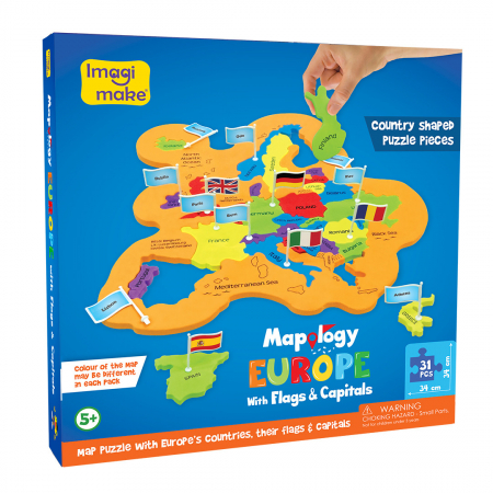 Jocuri geografie - Puzzle Educativ din Spuma EVA - Harta Europei cu Steaguri si Capitale, Imagimake, 5 ani+