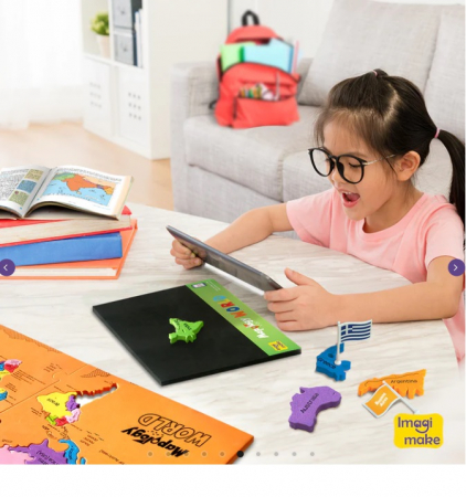 Puzzle Harta Lumii cu Steaguri si Capitale - Realitate Augmentata cu Activitati in Limba Engleza, Imagimake, 5 ani+ [3]