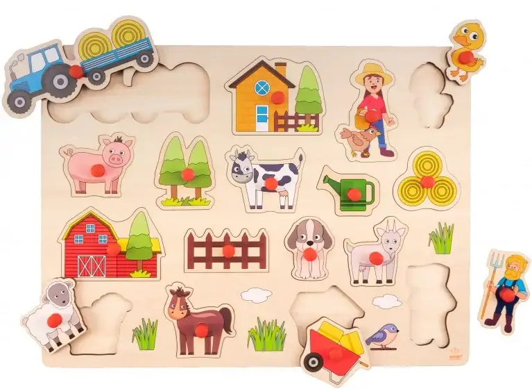 Puzzle incastru din lemn cu butoane Ferma, 17 piese, 40 x 30 cm [1]