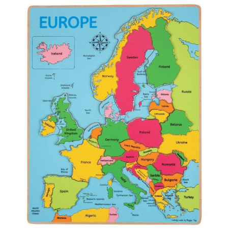 Puzzle - Puzzle incastru harta Europei, BIGJIGS Toys, 2-3 ani +