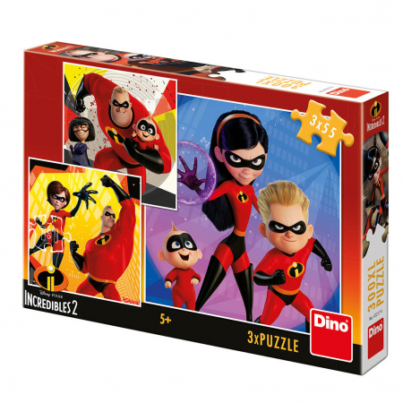 Jucarii copii 4-5 ani - Puzzle - Incredibilii 2 ( 3 x 55 piese), Dino, 4-5 ani +