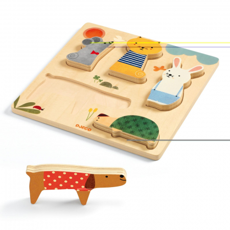 Jucarii bebelusi - Puzzle lemn animale de companie, Djeco, 1-2 ani +