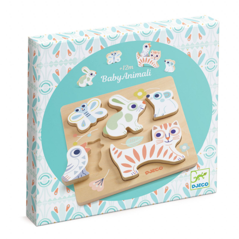Jucarii copii 1-2 ani - Puzzle lemn BabyAnimali, Djeco, 1 an+
