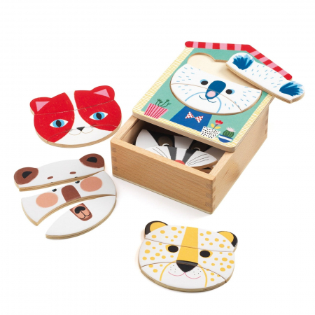 Puzzle din lemn - Puzzle lemn Djeco Face mix, 1-2 ani +