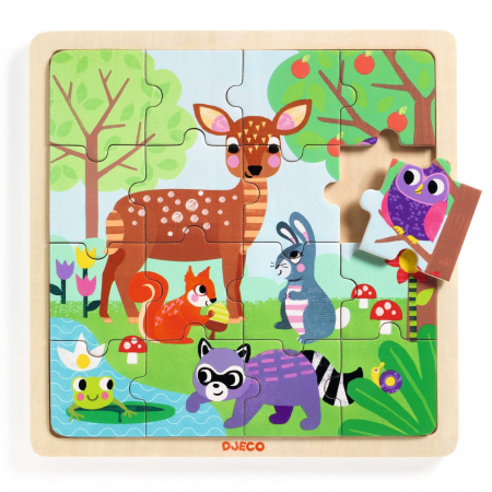 Puzzle din lemn - Puzzle lemn Forest Djeco, 1-2 ani +