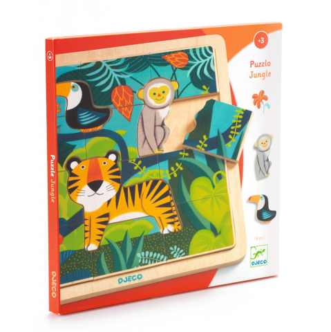 Puzzle bebelusi - Puzzle lemn Jungla Djeco, 1-2 ani +