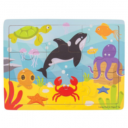 Jucarii din lemn - Puzzle - Lumea acvatica, BIGJIGS Toys, 2-3 ani +