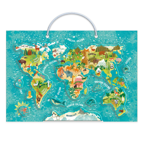 Puzzle magnetic, Harta Lumii cu Animale [1]