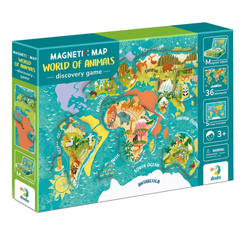 Jucarii si jocuri copii - Puzzle magnetic, Harta Lumii cu Animale