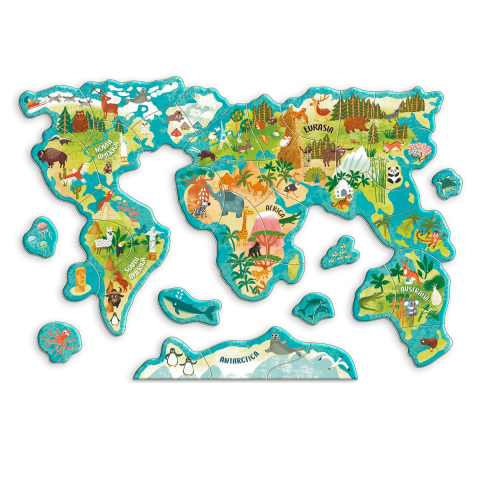 Puzzle magnetic, Harta Lumii cu Animale [2]