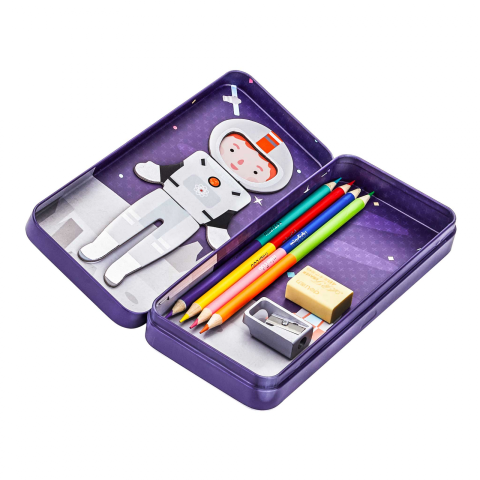 Puzzle magnetic in cutie metalica, joc de potrivire si asociere - Aventurierii Spatiului [3]