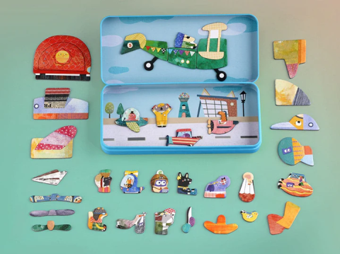 Puzzle magnetic in cutie metalica, joc de potrivire si asociere - Avioane [1]