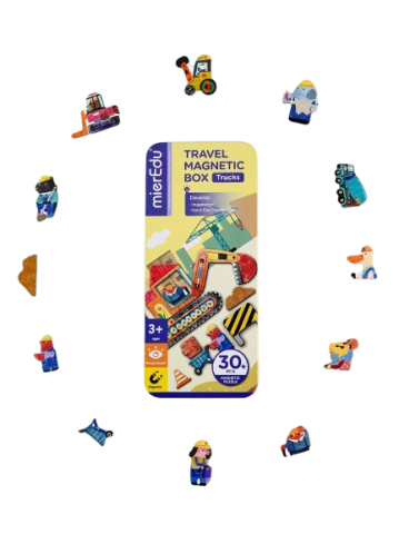 Puzzle magnetic in cutie metalica, joc de potrivire si asociere - Camioane [1]