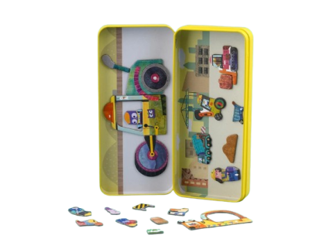 Puzzle magnetic in cutie metalica, joc de potrivire si asociere - Camioane [2]