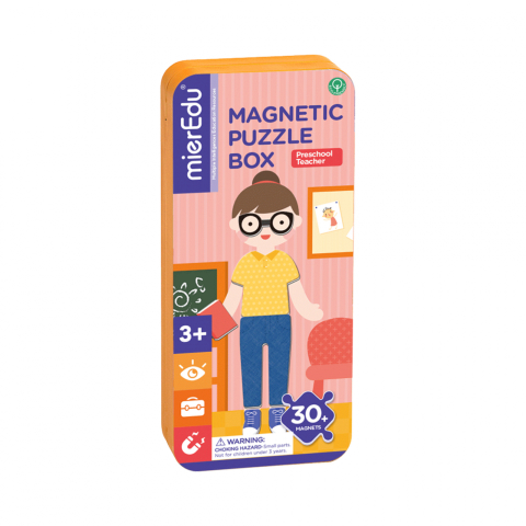 Jucarii si jocuri copii - Puzzle magnetic in cutie metalica, joc de potrivire si asociere - Educatoare