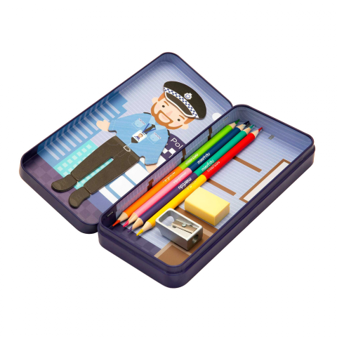 Puzzle magnetic in cutie metalica, joc de potrivire si asociere - Politist [3]