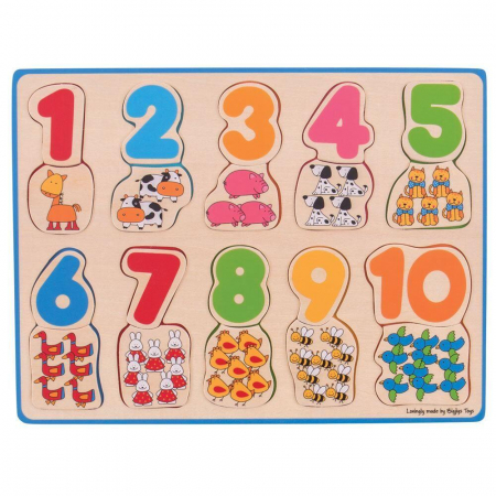 Jucarii din lemn - Puzzle - numere si culori, BIGJIGS Toys, 1-2 ani +