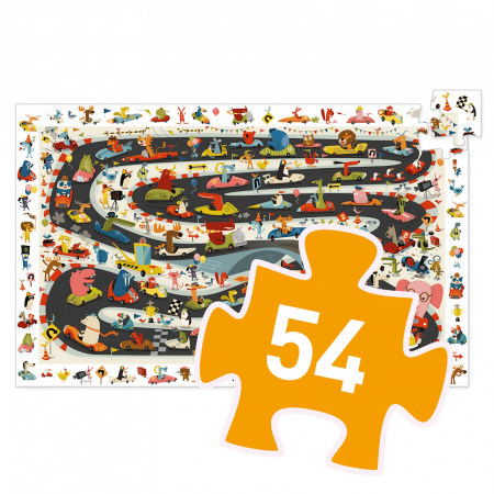 Puzzle observatie Djeco, Raliul masinilor, 4-5 ani + [3]