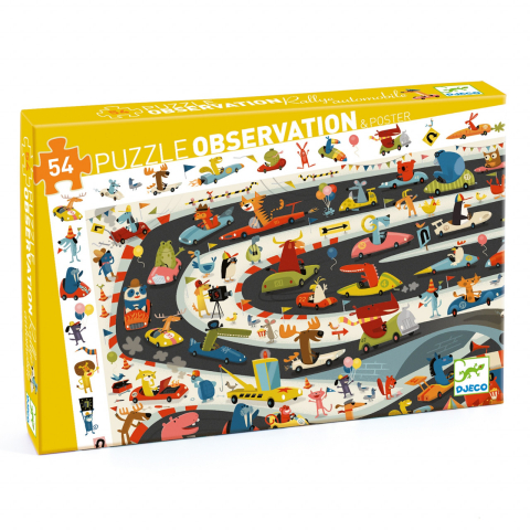 Jucarii copii 4-5 ani - Puzzle observatie Djeco, Raliul masinilor, 4-5 ani +