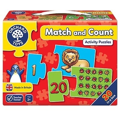 Jucarii copii 2-3 ani - Puzzle Potriveste si numara de la 1 la 20 MATCH AND COUNT, Orchard Toys, 2-3 ani +