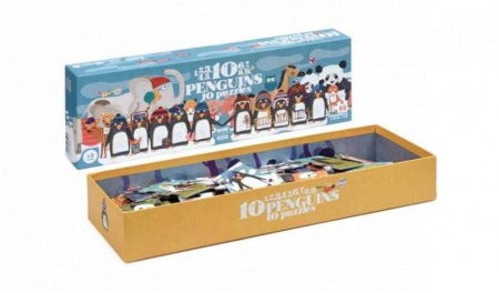 Cadouri copii - Puzzle progresiv 1,2,3..10 pinguini Londji, 2-3 ani +