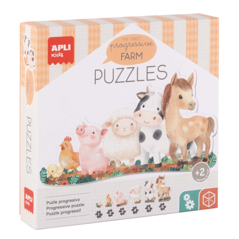 Jucarii bebelusi - Puzzle progresiv - Primele mele puzzle-uri - Animale de fermă, 21 piese, 2 ani+, Apli Kids