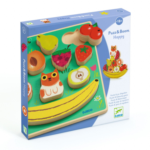 Puzzle bebelusi - Puzzle si joc de echilibru fructe, Djeco, 18 luni+