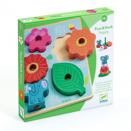 Jucarii copii 2-3 ani - Puzzle si joc de stivuire, Djeco, 18 luni+
