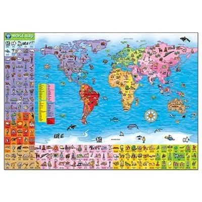 Puzzle si poster Harta lumii (limba engleza 150 piese) WORLD MAP PUZZLE & POSTER, Orchard Toys, 4-5 ani + [2]