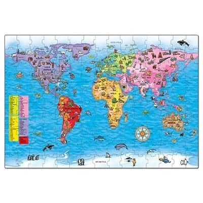 Puzzle si poster Harta lumii (limba engleza 150 piese) WORLD MAP PUZZLE & POSTER, Orchard Toys, 4-5 ani + [3]