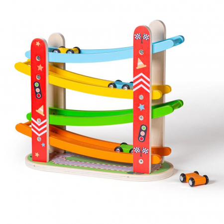 Jucarii copii 2-3 ani - Rampa etajata - Cursa masinutelor, BIGJIGS Toys, 2-3 ani +