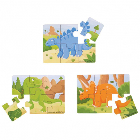 Set 3 puzzle din lemn - Dinozauri, BIGJIGS Toys, 2-3 ani + [2]