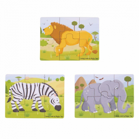 Set 3 puzzle din lemn - Jungla Vesela, BIGJIGS Toys, 2-3 ani + [1]