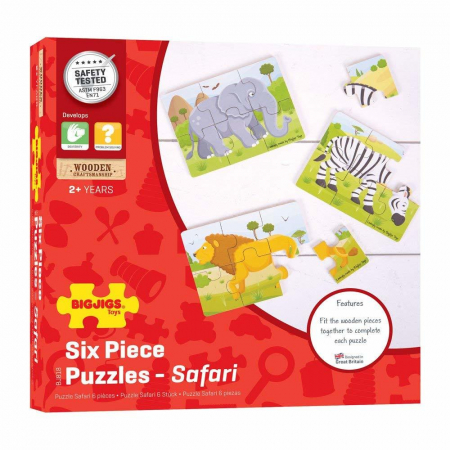 Jucarii copii 4-5 ani - Set 3 puzzle din lemn - Jungla Vesela, BIGJIGS Toys, 2-3 ani +